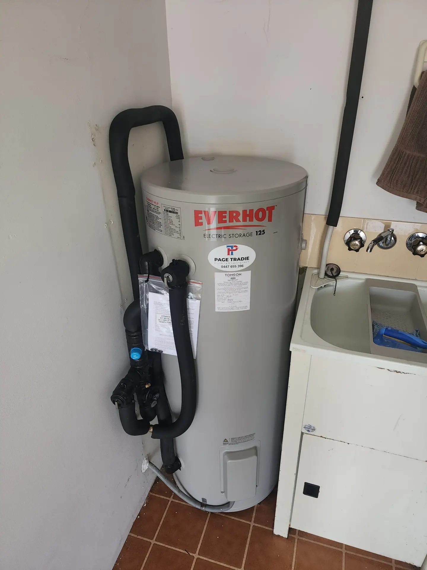 Everhot 125L Electric Storage Hot Water System Freshly Installed In Laundry By Page Tradie Plumbers