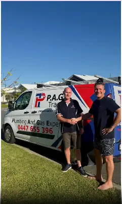 Jono Uptin From Moments By Jono With Damian From Page Tradie Promoting $200 Off Hot Water Installations On The Sunshine Coast